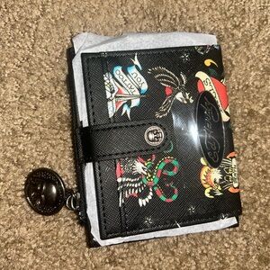 Ed Hardy Black Card Holder with Pink Logo